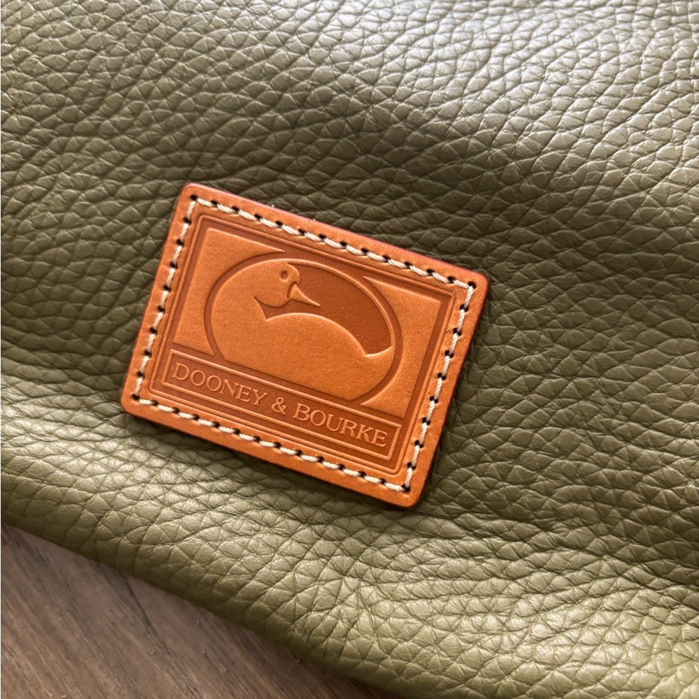 Dooney & Bourke Olive Green Leather Hobo with Tan Trim - Picture 15 of 16